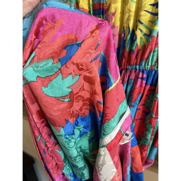 Anne Crimmins Silk Dress Vintage Colourful 80s Vibrant Long Dress Size 8 - Picture 6 of 11